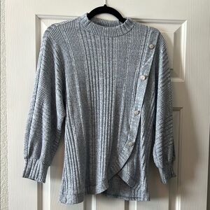 Gray Ribbed Sweater with Button Detail